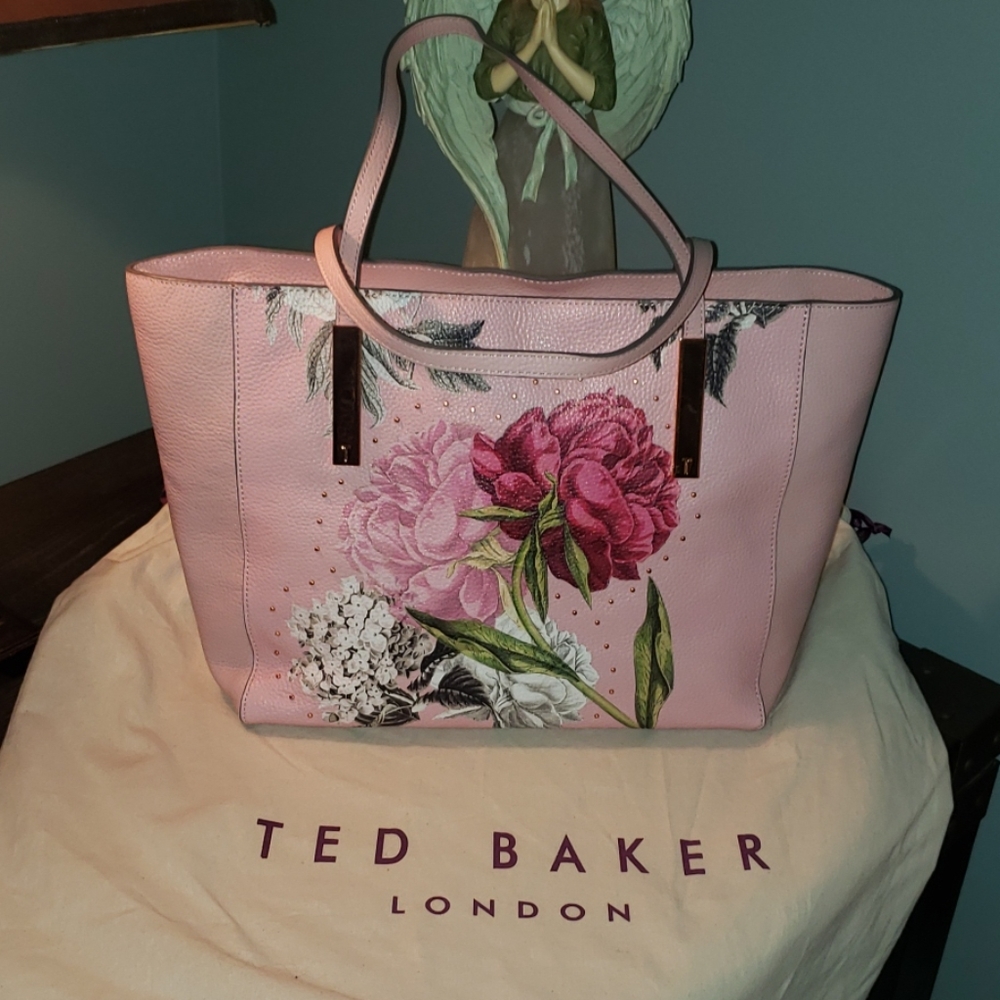 New Ted Baker London Leather Floral Tote Bag